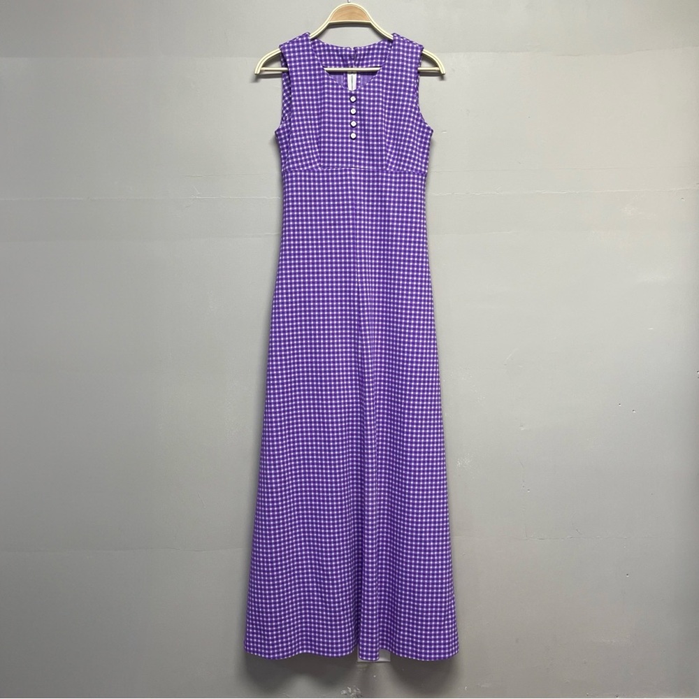 Vintage Purple Gingham Sleeveless Maxi Dress